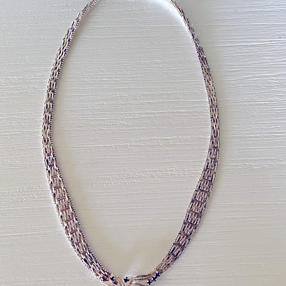 VINTAGE 80'S 925 STERLING SILVER 925 CHUNKY ITALY RICCO BLUE SAPPHIRE NECKLACE - Picture 4 of 10